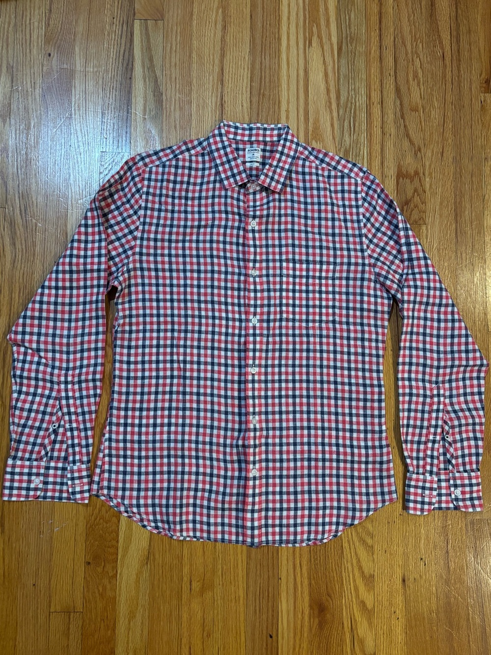 Bonobos Irish Linen Beach Plaid Slim Fit Red Blue Shirt Medium